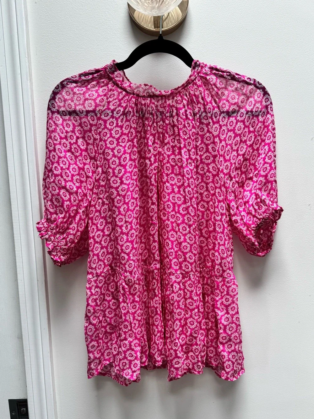 Boden Pink Floral Smocked Sleeve Blouse